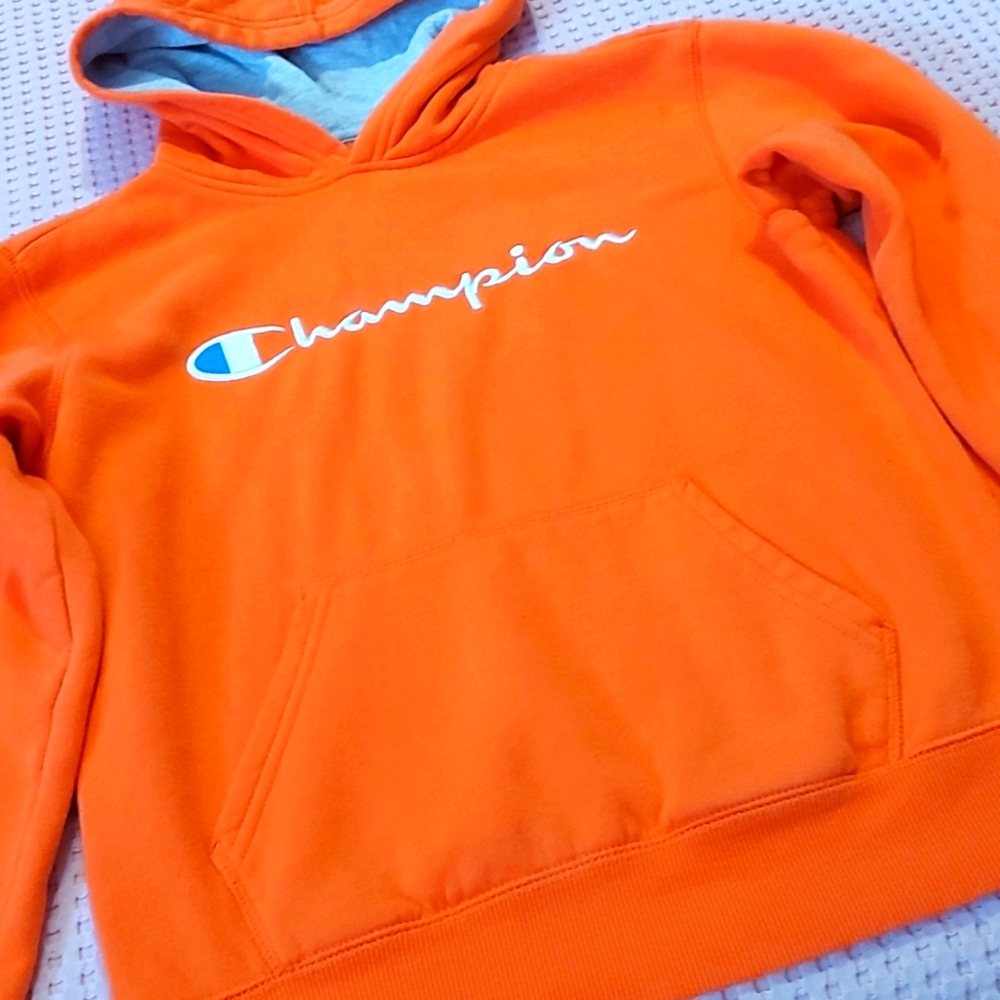 Kids’ Champion Orange Hoodie with white logo Size Large